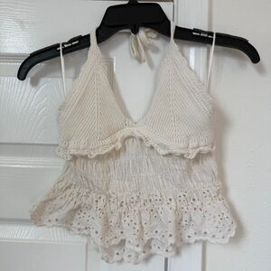 Zara Women's White and Cream Crop-top